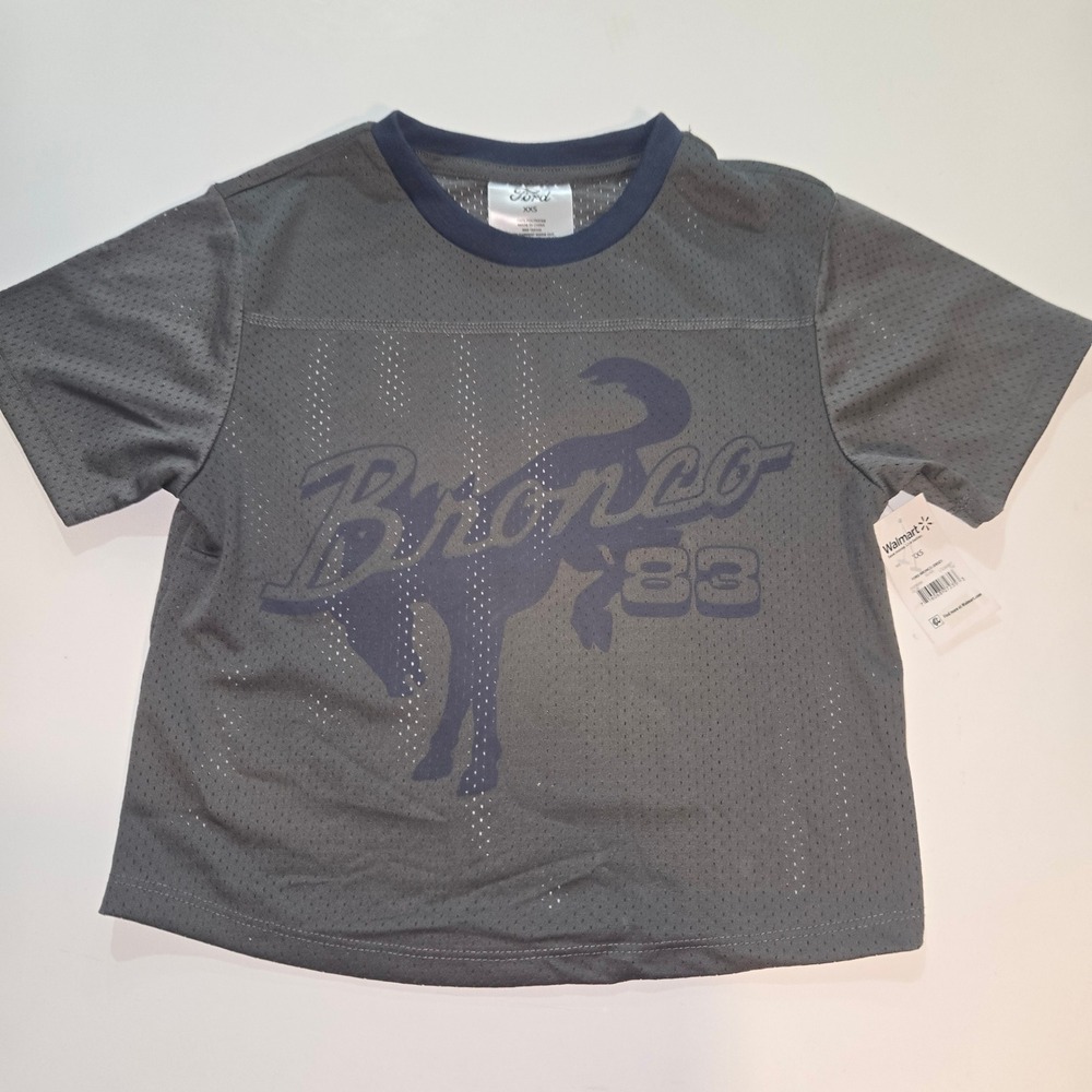 Ford Bronco Graphic Mesh Jersey Top Grey Navy Blue XXS Cropped Built Wild 83
